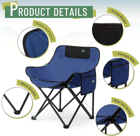 Seeloowy 2 Pack 600D 330lbs(Blue) Compact Camping Chairs Portable Folding for Outside with Carry Bag Lightweight Moon