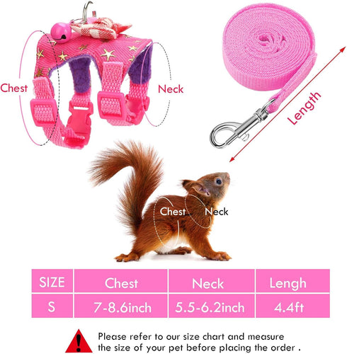 SATINIOR 2 Pieces Small Hamster Harness and Leash Set, Ferret Guinea Pig Clothes with Bowknot, Padded Vest, S, Blue,