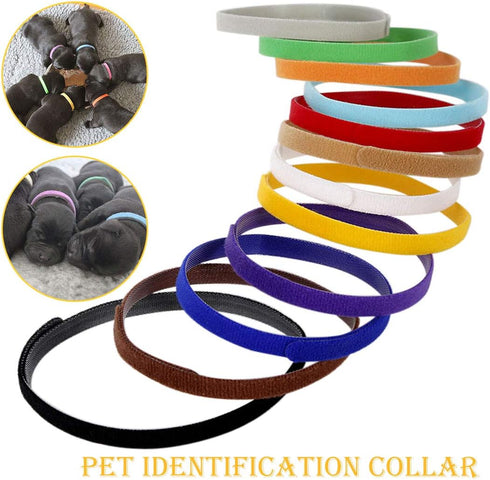 Sowaka 12 Pcs Adjustable Puppy Whelping Collars, Multicolor Soft Fabric ID Bands for Small Dogs & Kittens