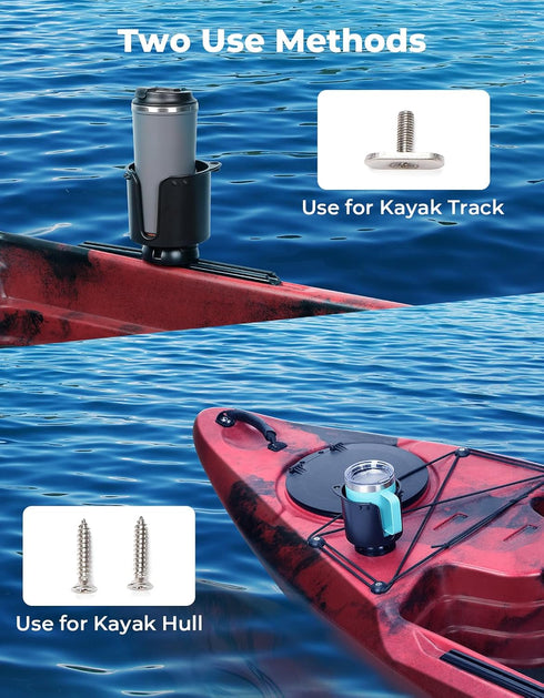 KEMIMOTO Kayak Cup Holder with Track Mount Install, Anti-Slip Clips, Compatible with Yeti or Other 12-32 oz Bottles