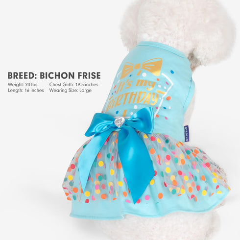 cyeollo Dog Birthday Dress Party Tulle Dresses for Small Dogs, Puppy Clothes Girl Pet Cat Holiday Outfit Apparel, Blue,