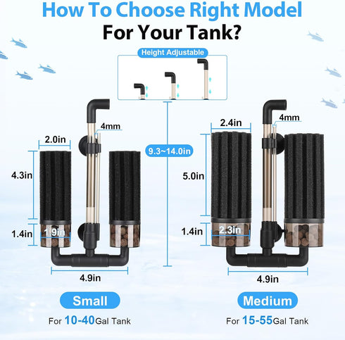 2 hygger Aquarium Double Sponge Filter: Upgraded Sponge Filter with Larger Filtration Area, Come with Extendable Clip