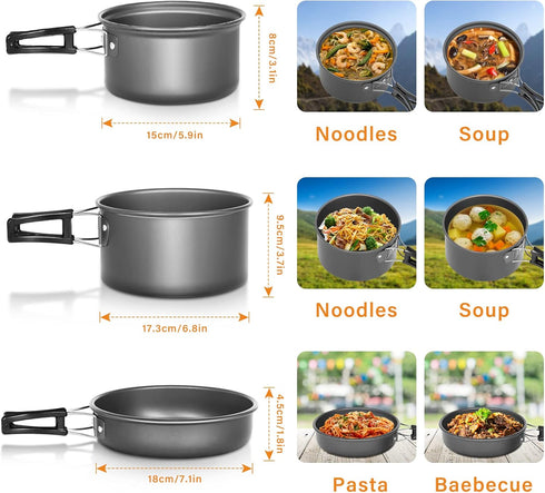 Lixada Camping Cookware Mess Kit, 10pcs Non-Stick Lightweight Stackable Pot Pan Bowls with Storage Bag for Hiking