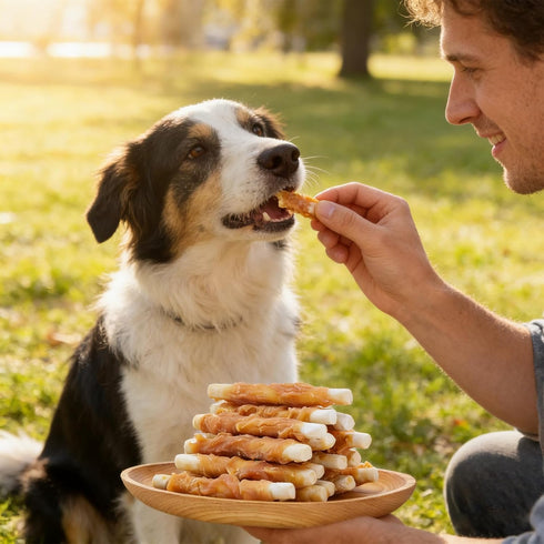21.2 oz Jungle Calling Chicken Wrapped Biscuit Dog Treats, Grain-Free & Rawhide-Free Dog Chews, Crunchy Training Snacks