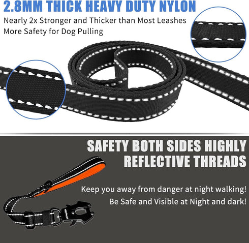 Strong Heavy Duty Dog Leash, Adjustable Short 15"-18", Reflective Nylon Training Leash for Large Medium Dogs