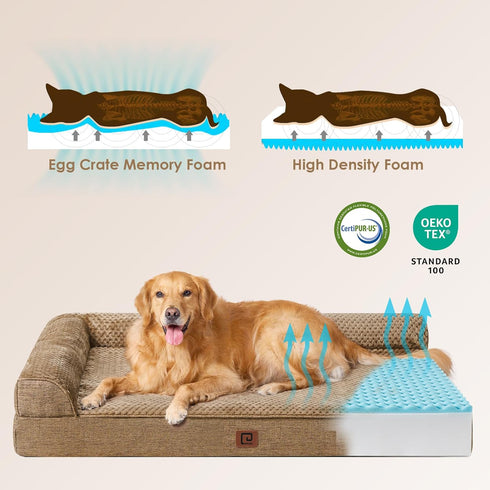 EHEYCIGA Memory Foam Orthopedic Dog Beds, Large Sized Washable Bed with Waterproof Lining, Removable Cover, 41x27