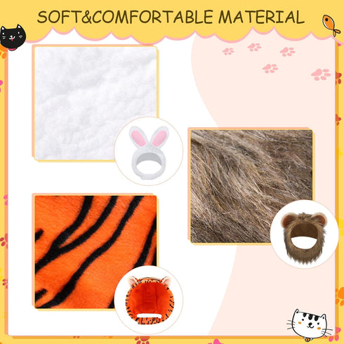 5 Pcs Cat Hat Adorable Costume Bunny Hat with Ears Funny Mane Cat Hat for Cats and Small Dogs Kitten Puppy Party Costume Accessory Headwear (Rabbit, Lion, Leopard, Tiger, Giraffe)