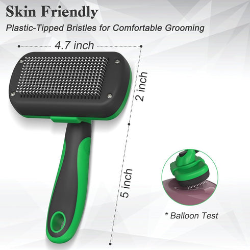 Self Cleaning Shedding Brush for Dogs & Cats, Skin Friendly Grooming Brush for Shedding, Green