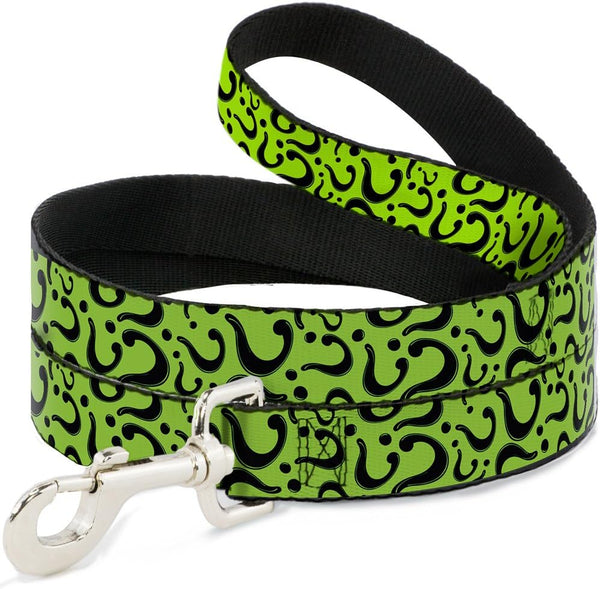 Buckle-Down Pet Leash - Question Mark Scattered Lime Green/Black - 4 Feet Long - 1.5" Wide