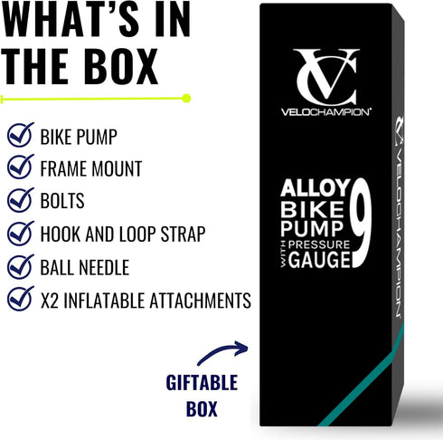 VeloChampion Alloy Mini Bike Pump - Portable, Compact, Durable for Presta, Schrader and Dunlop