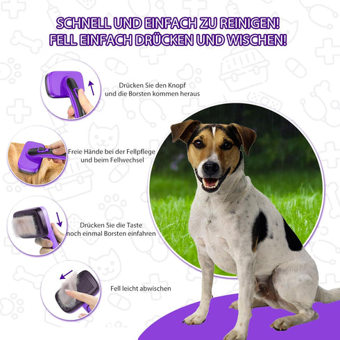 Dogs Cats Self Cleaning Slicker Brush for Shedding & Grooming, Removes Loose Undercoat, Mats, Tangled Hair for All