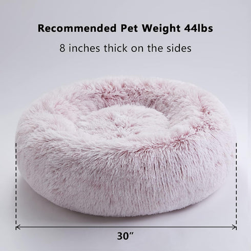 WESTERN HOME WH Calming Dog & Cat Bed, Cozy Soft Round Donut Cuddler, Fluffy Faux Fur Cushion for Small Medium Pets