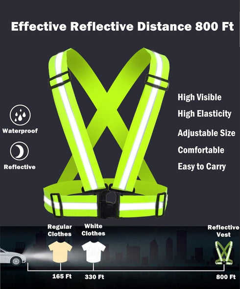 Reflective Running Gear Reflective Vest & Reflective Armband & Reflective Belt 3 Pcs Set, High Visibility Reflective Gear Night Cycling Walking Safety Vest Straps for Men Women Kids