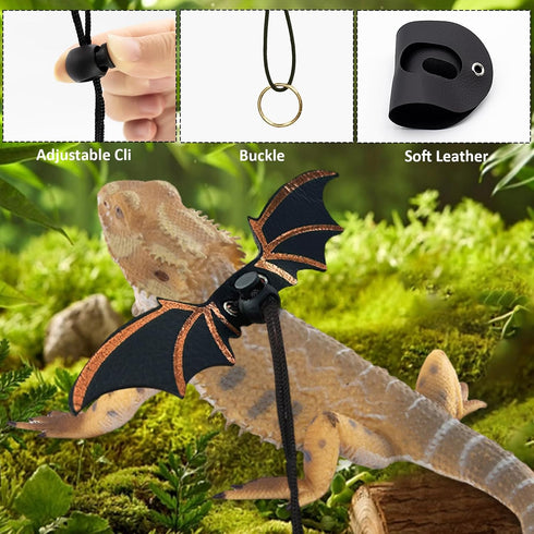 Bearded Dragon Sling Carriers with Leash Harness, Adjustable Harness with Leather Wings and Sling Bag for Outdoor Use