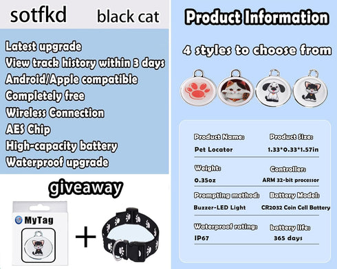 sotfkd Cat Tracker Collar-Cat GPS Tracker-GPS Tracker for Cats| Dual-System Tracker | Android and iOS Universal | No