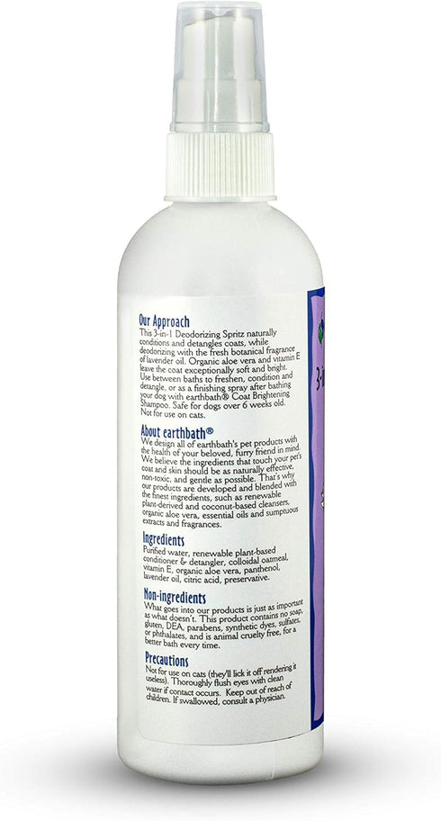 earthbath Lavender 3-in-1 Dog & Puppy Deodorizing Spritz - Cruelty-Free Odor Eliminator, 8 Oz