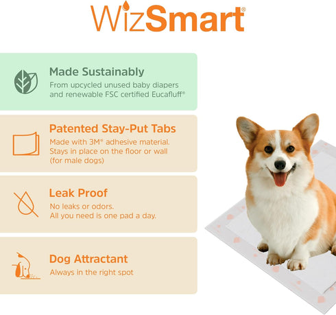 50 Count Wizsmart Heavyweight Dog Pads Absorbent, Leak-Proof Pet Training Pads with Stay Put Tabs Indoor & Outdoor Use