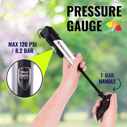 VeloChampion Alloy Mini Bike Pump - Portable, Compact, Durable for Presta, Schrader and Dunlop