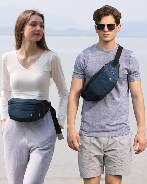 WATERFLY Large Water Resistant Fanny Pack for Men Women, Hiking Waist Bag for Running, Walking, Traveling, All Phones
