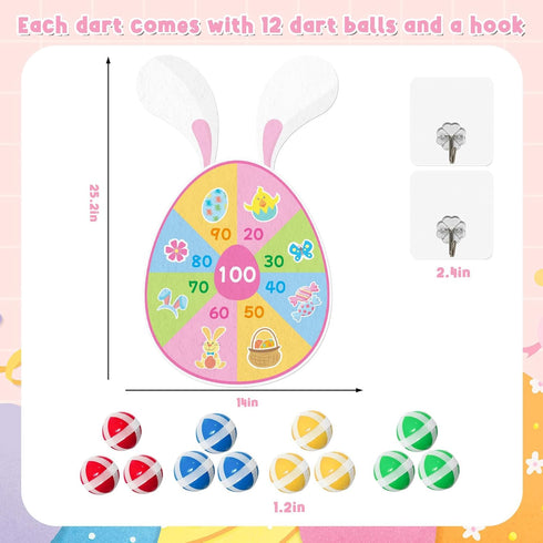 Set 12 Yquqwn Easter Dart Board Game for Kids Easter Egg Dartboard with Sticky Balls Toss Game Indoor Outdoor Family