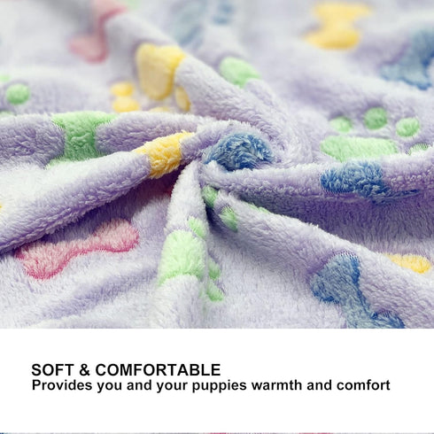 1 Pack 3 Puppy Blankets Fluffy Premium Fleece Cute Bone Print Warm Sleep Mat for Small Dogs & Cats, Small (23"x15")