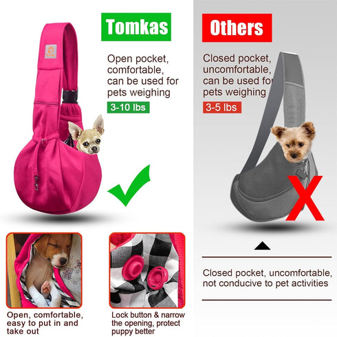 TOMKAS Dog Sling Carrier, Adjustable Strap for Small Dogs, Rose Red, Zipper Pocket for 3-10 lbs