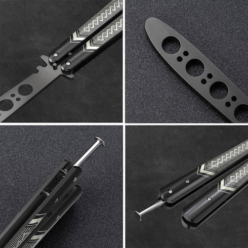 GOOD WORKER Butterfly Trainer, Practice Balisong Butterfly Knife, NOT Sharp Blade, Black Dull Trick