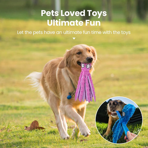 HGB Squeaky Dog Toys - Octopus No Stuffing Crinkle Plush Large Dog Toys for Puppy Teething Chewing, 2 Pack