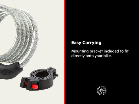 Schwinn Combination Bike Lock, Braided Steel Cable, 6 feet x 12 mm, Black, Security Level 3