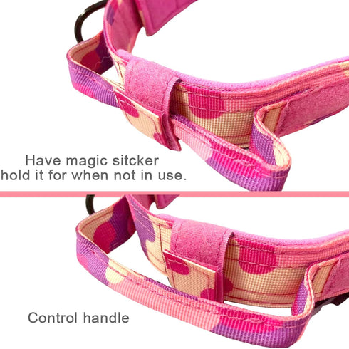 Tactical Dog Collar, Military Adjustable Nylon Dog Collar with Heavy Duty Metal Buckle (Pink Camo, M)