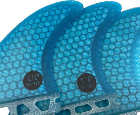UPSURF M Size Tri Fin Surfboard Fin Set, Fiberglass+Honeycomb (White/Blue/Orange)