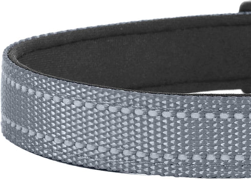 Reflective Dog Collar, Adjustable Soft Neoprene Padded Nylon Pet Collars with Buckle for Extra Large Dogs, Gray, XL