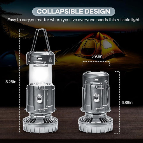 Solar Camping Lantern with Fan, Emergency Flashlight, USB Rechargeable Portable LED Lanterns for Tents, Power Outage