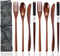 Reusable Wooden Utensils for Eating, 8 Pcs Travel Cutlery Set with Case for Lunch