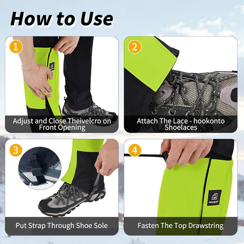 Leg Gaiters - 100% Waterproof Adjustable Shoe Snow Boot Guards for Hiking, Hunting, Climbing
