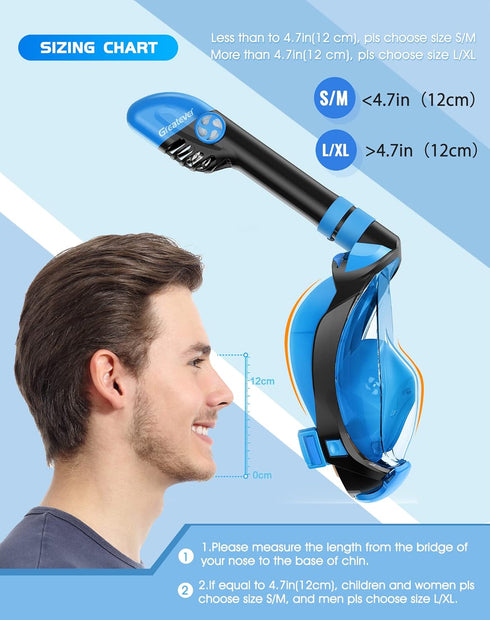 Greatever G2 Full Face Snorkel Mask, 180 Degree Panoramic View with Latest Dry Top System