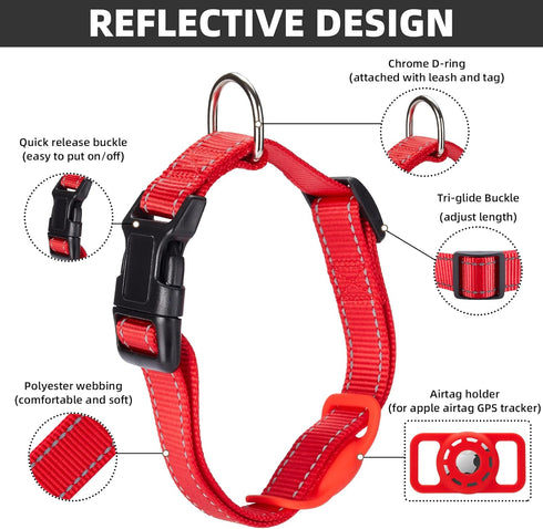 Reflective AirTag Dog Collar, Compatible with Apple AirTag, Nylon Pet Collar for Small, Medium, Large Dogs