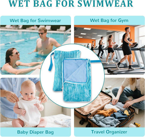 Generic Swimming Waterproof Embedded Towel Wet Dry Bag, Oxford Cloth Zipper Design Portable Wet Bag for Swimsuit