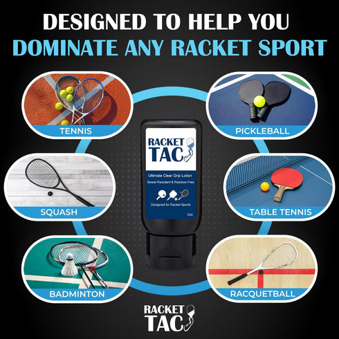 Racket Tac Clear Tennis Grip Lotion - Grip Enhancer for Tennis, Pickleball, Racquetball, Badminton