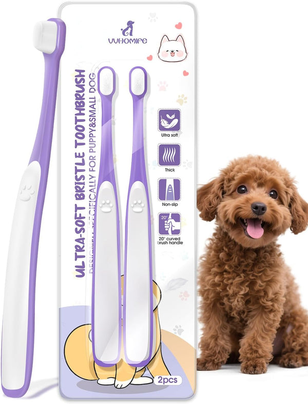 Tiny Dog Toothbrush for Small Dogs - 0.39" Mini Brush Head, Curved