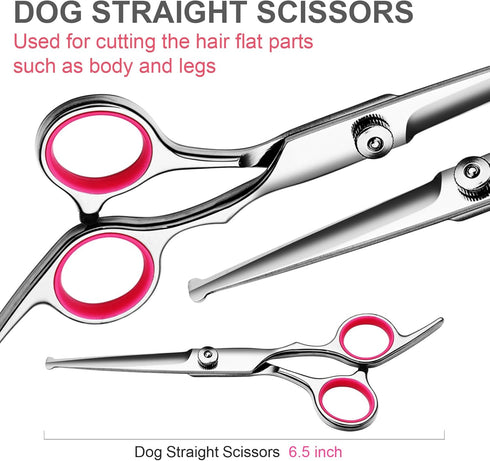 FAIGEO 5 1) Professional Dog Grooming Scissors Kit, Titanium Coated Dog Scissors for Grooming, Grooming Shears Kit