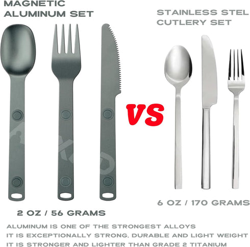 Magnetic Camping Utensils Set - Portable & Reusable Metal Travel Flatware, Outdoor Backpacking Cutlery Set, Knife, Fork