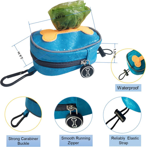 Poop Bag Holders for Leashes,Elastic Cord Dispenser Pouch and Zipper,Carabiner,Lightweight Waterproof Fabric,Doggie