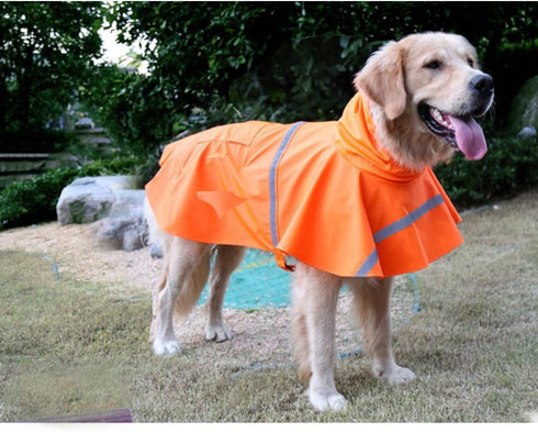 NACOCO Adjustable Large Dog Raincoat Poncho Hoodies - Lightweight Waterproof Clothes with Reflective Strip (XL, Orange)