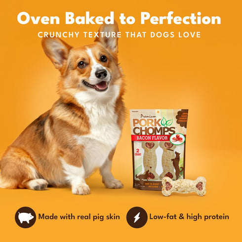 4-inch 2 Count (Pack 2) Pork Chomps Dog Chews, Crunchy Bones, Bacon Flavor