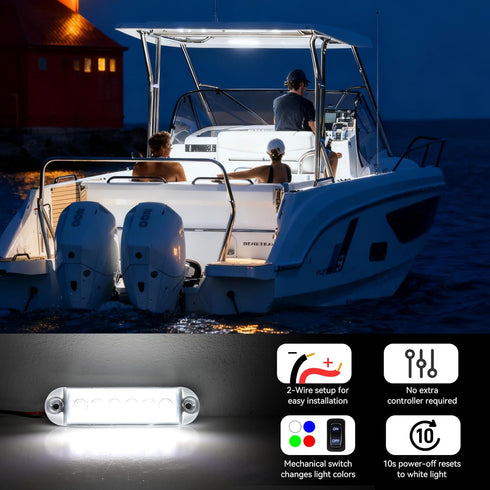 12V 4PCS, 4 Inches IP67 Sailboat RGBW Boat LED Courtesy Light Marine Courtesy Light Strip, Waterproof Boat Interior