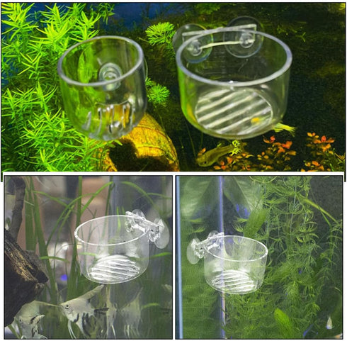 VOSAREA Acrylic Aquarium Feeder Bowl with Suction Cup Red Worm Fish Feeder Container Multi-Function Fish Food Holder