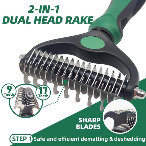 Dog Brush for Shedding,7 PCS Dog Grooming Brush Kit to De-fur,Dog Hair Slicker Deshedding Brush with Undercoat Rake Comb Bath Brush&Nail Clipper for Grooming Short Long Haired Dogs Cats Green