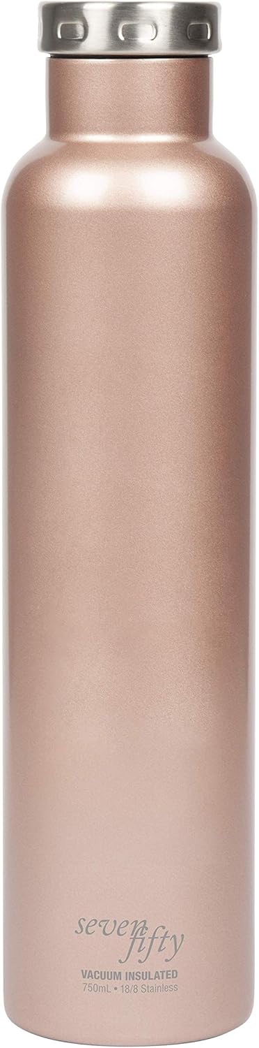 750ml/25 oz, Fifty/Fifty Wine Growler Water Bottle, Narrow Mouth, Seven Fifty, Rose Gold