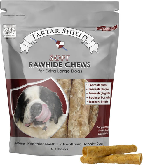 Soft Rawhide Chews for Large Dogs | Vet VOHC Approved | Daily Dental Treats for Teeth & Gums | USA Made | (XL Dogs / 12